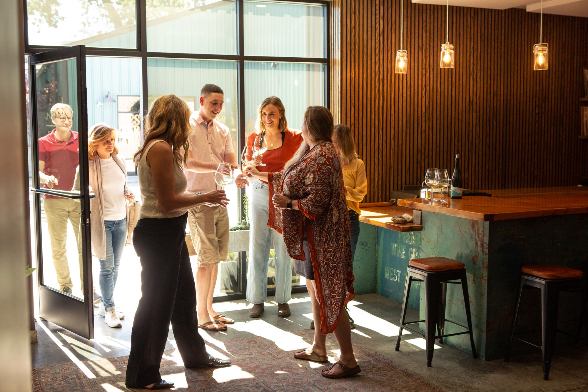 People tasting wine in the Aaron Wines tasting room