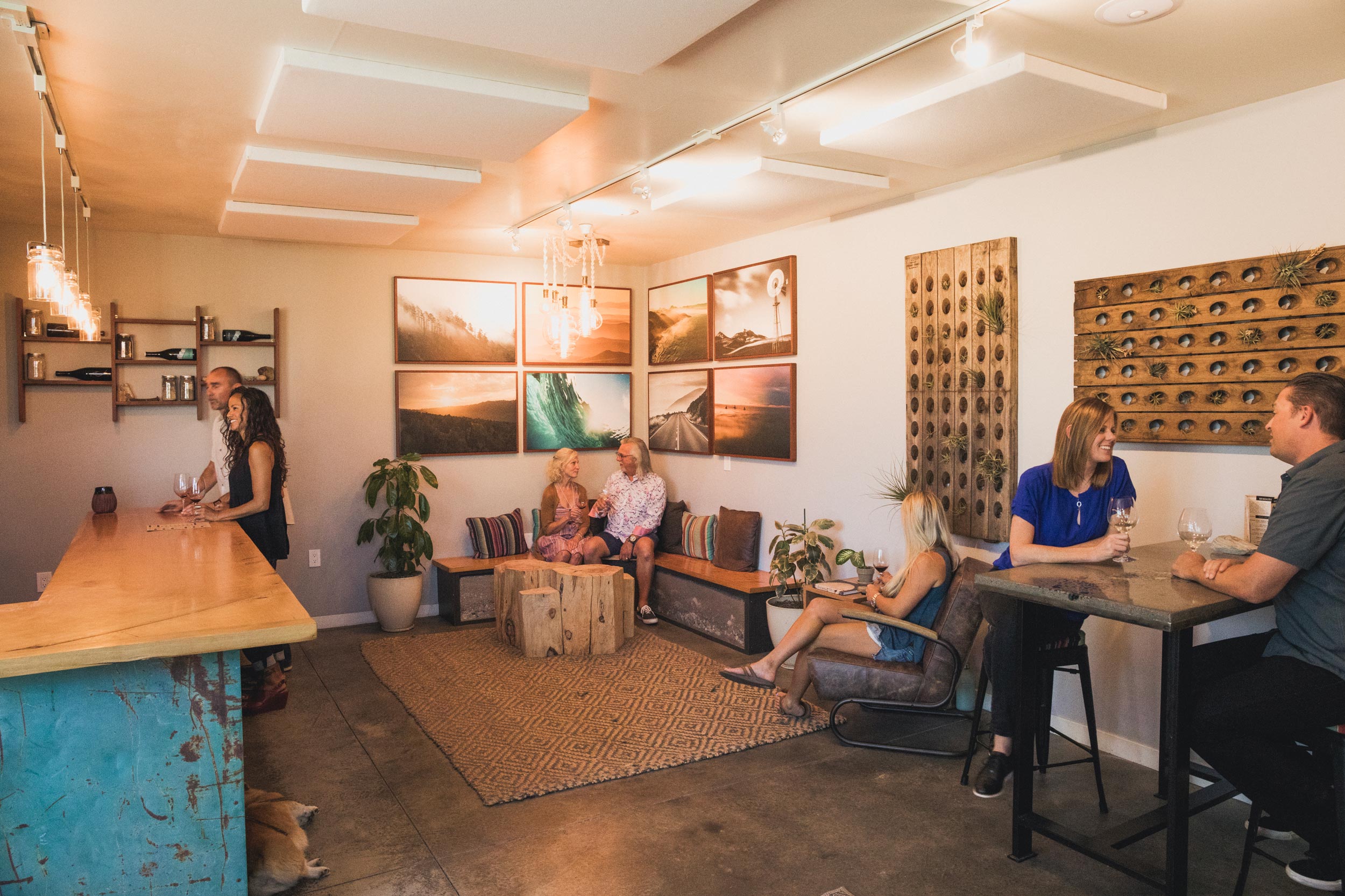 People tasting wine in the Aaron Wines tasting room